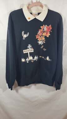 Vintage 90s Morning Sun Collared Grandma Sweatshirt Bird Whitton Playground Prin